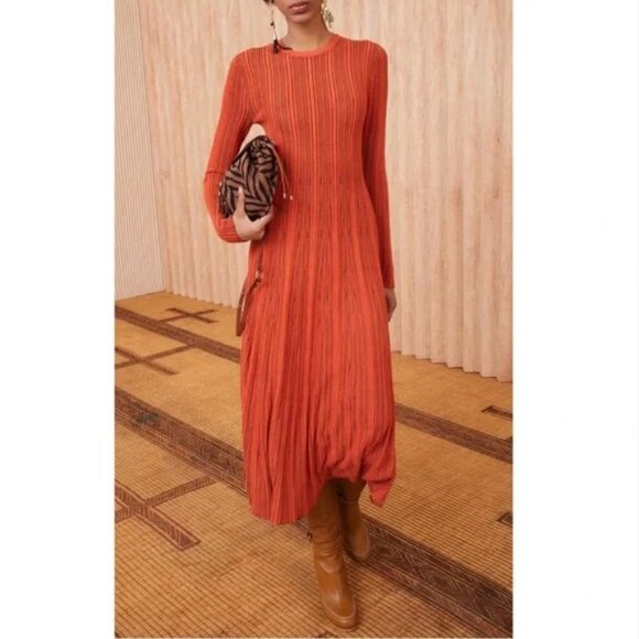 Ulla Johnson Midi Long-Sleeve Knit Aliza Dress in Poppy- XS - Picture 3 of 8